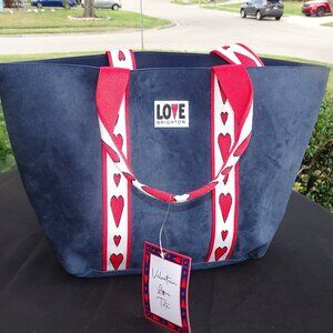 Brighton Blue Velveteen Love Tote Bag with Red Heart Straps